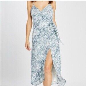 Gentle Fawn Midi Wrap Dress Womens Large Blue Beach Spring Vacation